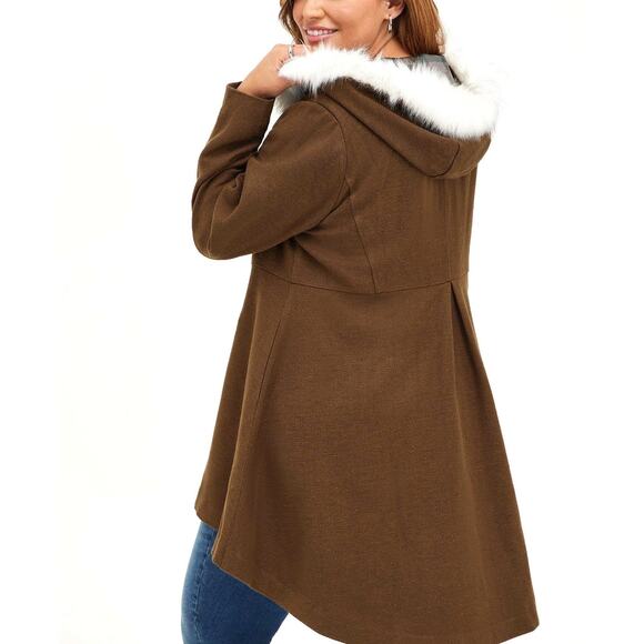 Torrid Plus Size 4 Outlander Faux Fur Hooded Brown Lined Tweed Riding Coat New - Picture 3 of 4